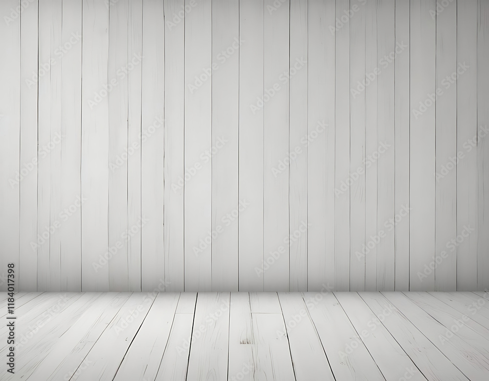 Fototapeta premium A whitewashed wooden floor with a seamless wall transition.