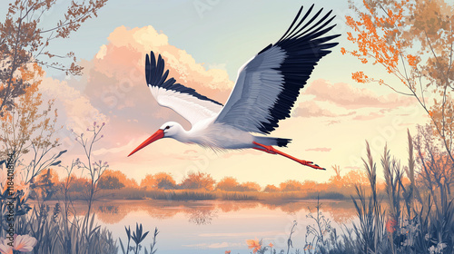 white stork in flight