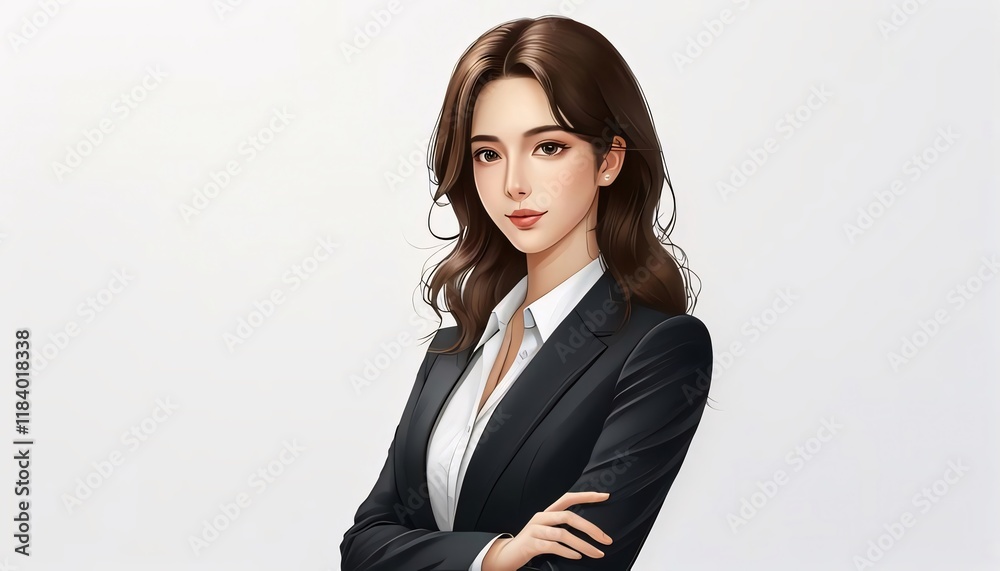 Confident woman, studio portrait, arms crossed, white background, business profile. Confident woman, studio portrait, arms crossed, white background, business profile.