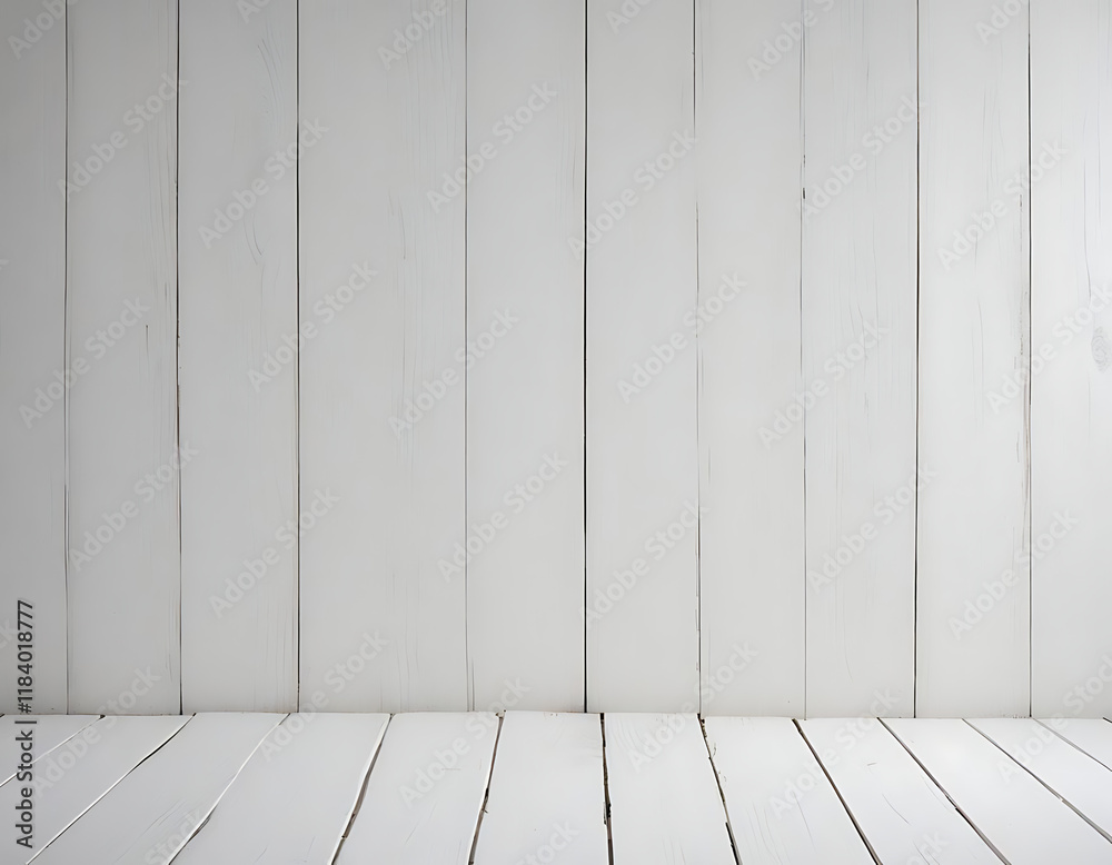 Naklejka premium A whitewashed wooden floor with a seamless wall transition.