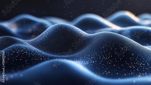 Abstract data waves, digital landscape, glowing particles, dark background photo