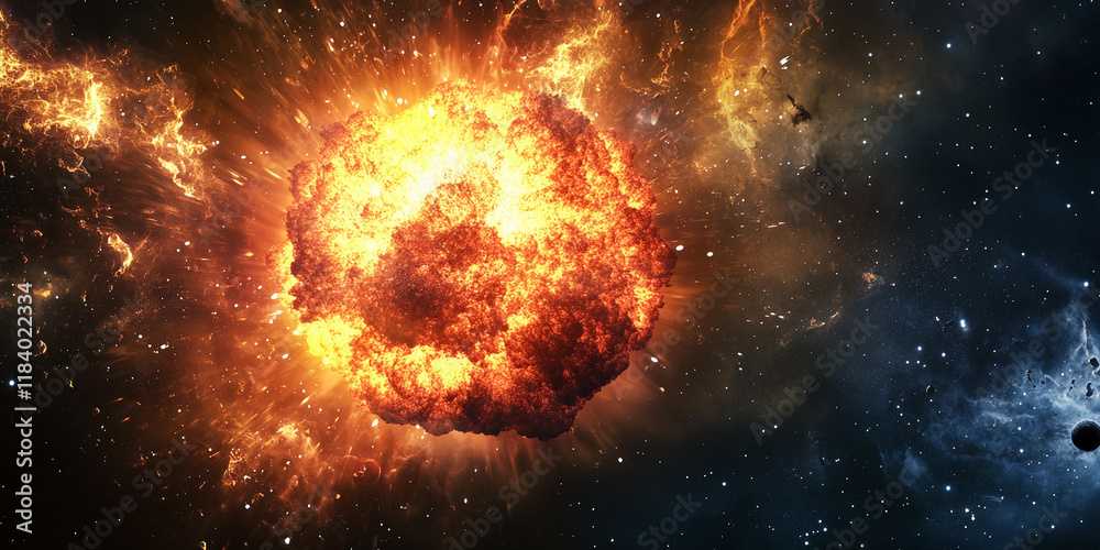Obraz premium Bright explosion of a star in deep space at night