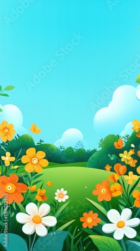 Serene Summer Park with Blooming Flowers in Breezy Flat Design