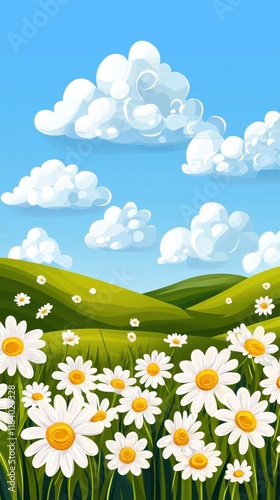 Serene Rolling Hills in Summer Bloom - Flat Design Illustration