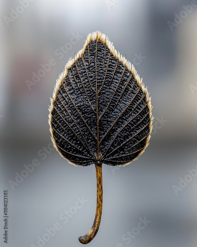 Detailed Close-up of a Unique Leaf with Textured Surface and Veins