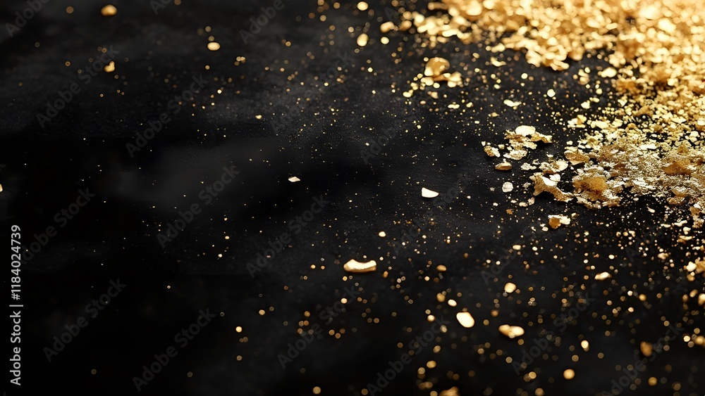 Luxurious Shimmering Gold Leaf on Deep Black Velvet, Close-Up Texture Background Image Luxurious Shimmering Gold Leaf on Deep Black Velvet, Close-Up Texture Background Image
