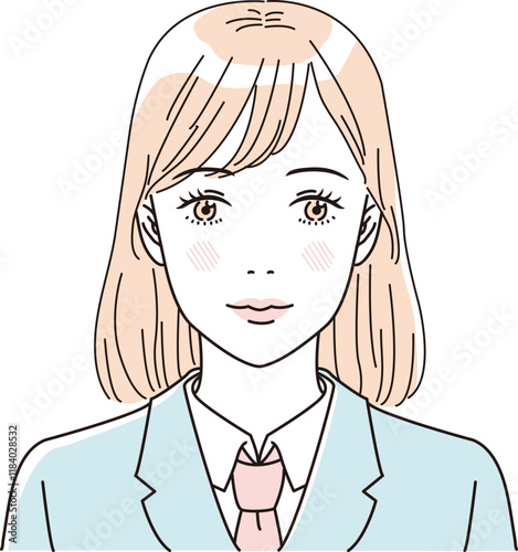 ビューティー　さわやかな制服の女子学生の上半身のイラストレーション