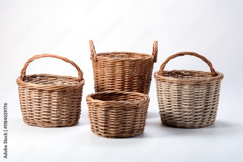 Obraz premium Empty wicker baskets on a white backdrop