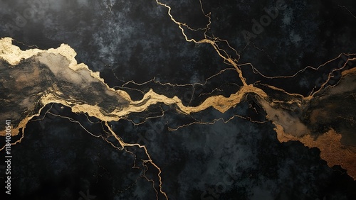 Luxurious Dark Velvet Background with Gold Leaf Accents and Marble Veining, Elegant Texture for Design Projects