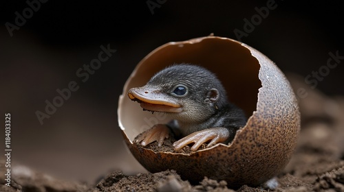 A baby platypus hatching from its egg