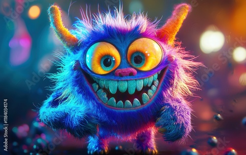 cute bright furry monster smiled and happy
