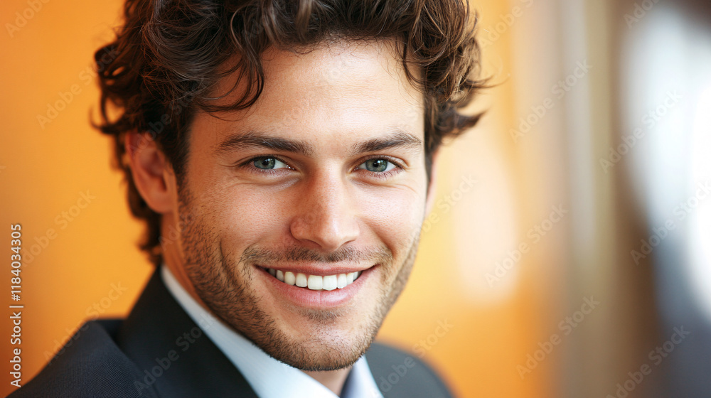 Cheerful businessman with charming smile. Illustrates professional charisma and leadership qualities Cheerful businessman with charming smile. Illustrates professional charisma and leadership qualities
