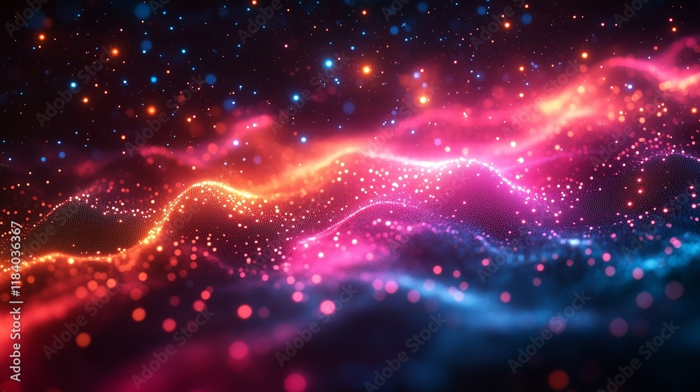 Abstract digital wave particles flow. Luminous colorful background, pink and blue gradient. Technology futuristic concept. Abstract digital wave particles flow. Luminous colorful background, pink and blue gradient. Technology futuristic concept.