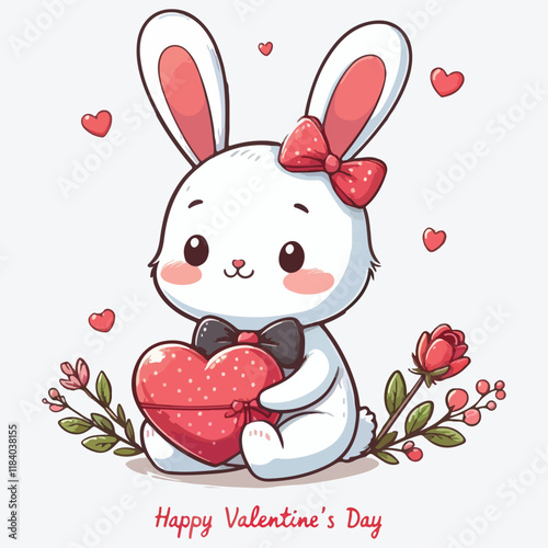 Cute rabbit with heart on Happy Valentine's day card stock illustration