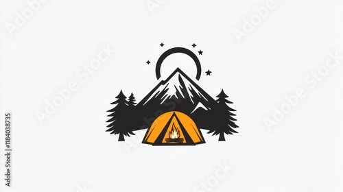 Night camping mountain peak campfire design photo