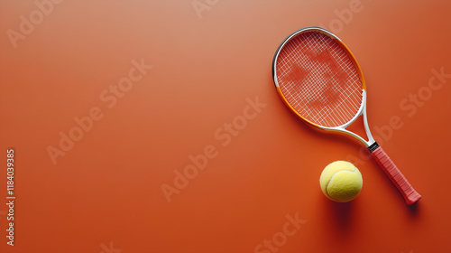 Tennis racket and ball on orange background  
