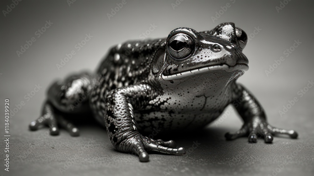 Fototapeta premium Metallic grey toad, close-up studio shot.