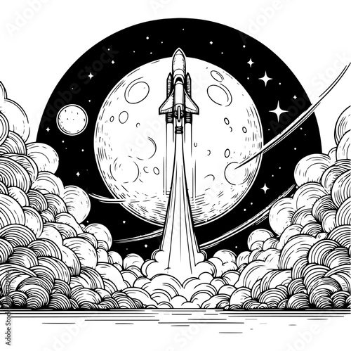 Rocket Launching into Starry Night Sky vector