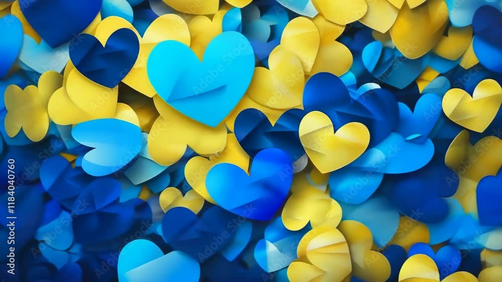video of Blue and yellow hearts background