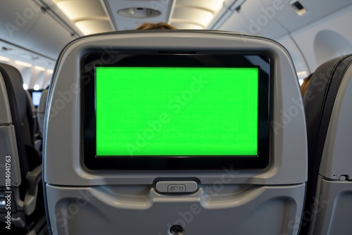 Airplane Seatback Screen with Green Screen In Flight Entertainment Chroma Key