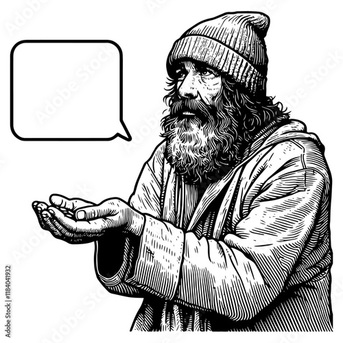Homeless Man Begging with Coins vector
