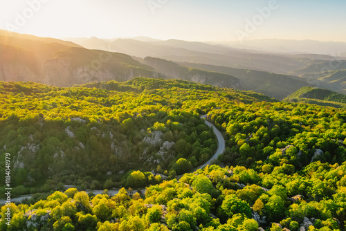  Vikos Gorge from the Oxya Viewpoint in the  national park  in Vikos-Aoos in zagori, northern Greece. Nature landscape photo