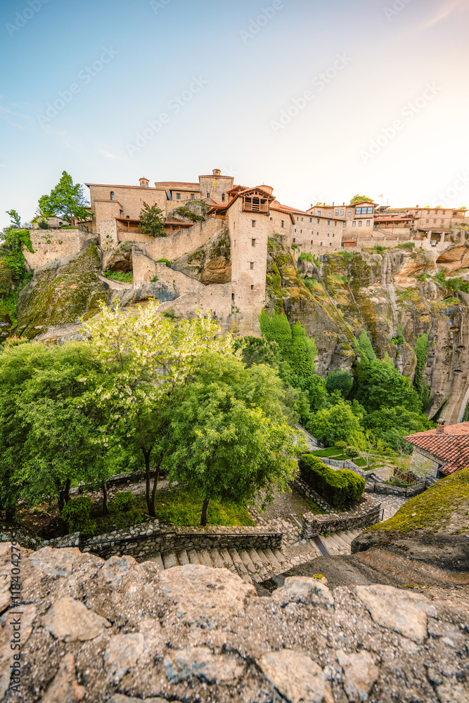 Fototapeta premium The monastery Meteora, rocky monasteries complex in Greece near Kalabaka city. Holy Monastery of the Great Meteoron