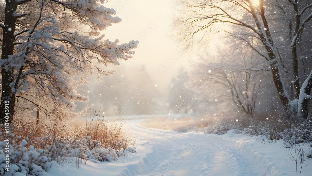 Serene Winter Snow Scene, Peaceful Snowy Landscape with Soft Light, Brown Hues Serene Winter Snow Scene, Peaceful Snowy Landscape with Soft Light, Brown Hues