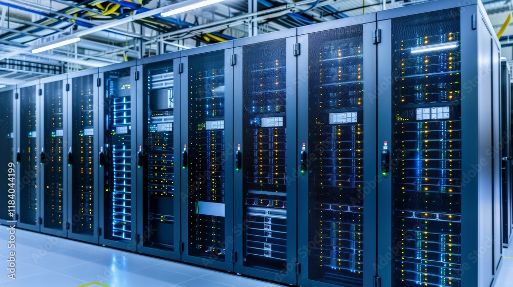 Data Center Illustration. Cybersecurity Facility Equipment. Data Storage IT Room. IT Systems Technology. Image of Server Racks in a Modern Interior. Server Room Infrastructure. Data Center Illustration. Cybersecurity Facility Equipment. Data Storage IT Room. IT Systems Technology. Image of Server Racks in a Modern Interior. Server Room Infrastructure.