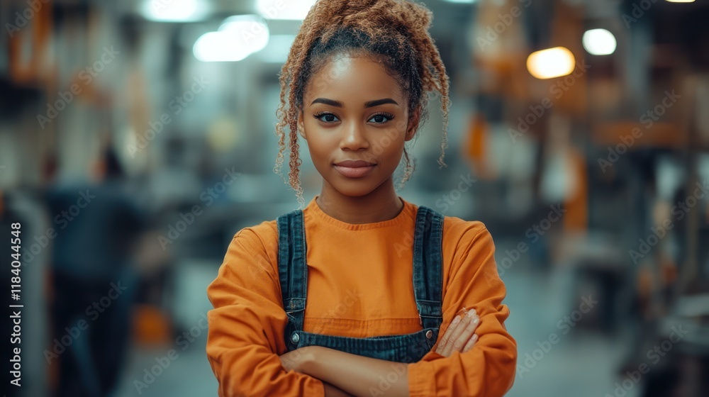 Fototapeta premium Confident female worker in industrial setting