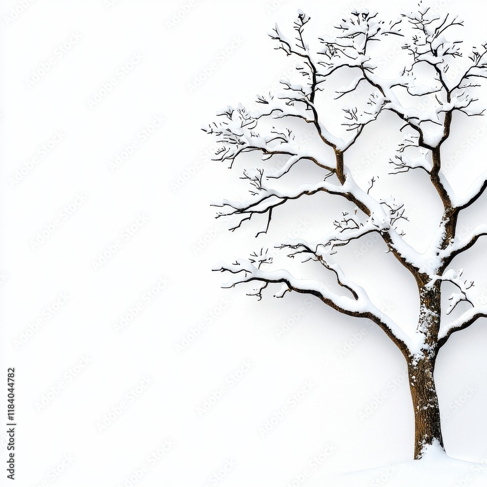 Fototapeta premium Bare Tree with Isolated Branches in Snowy Winter Landscape