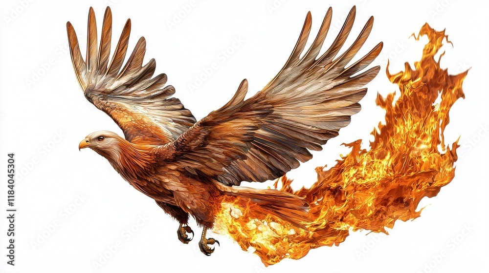 Obraz premium Majestic Firebird in Flight with Fiery Wings Spreading Flames