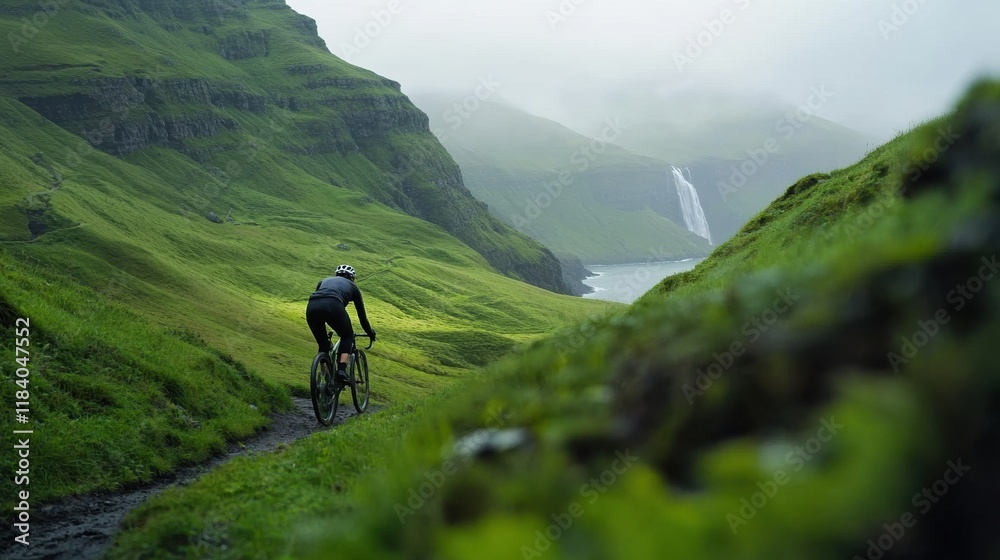 Fototapeta premium A man is riding a bike on a trail in the mountains