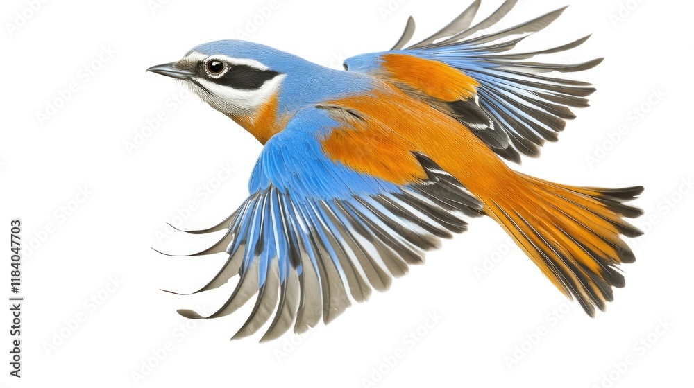 Obraz premium Vibrant Blue and Orange Bird in Flight