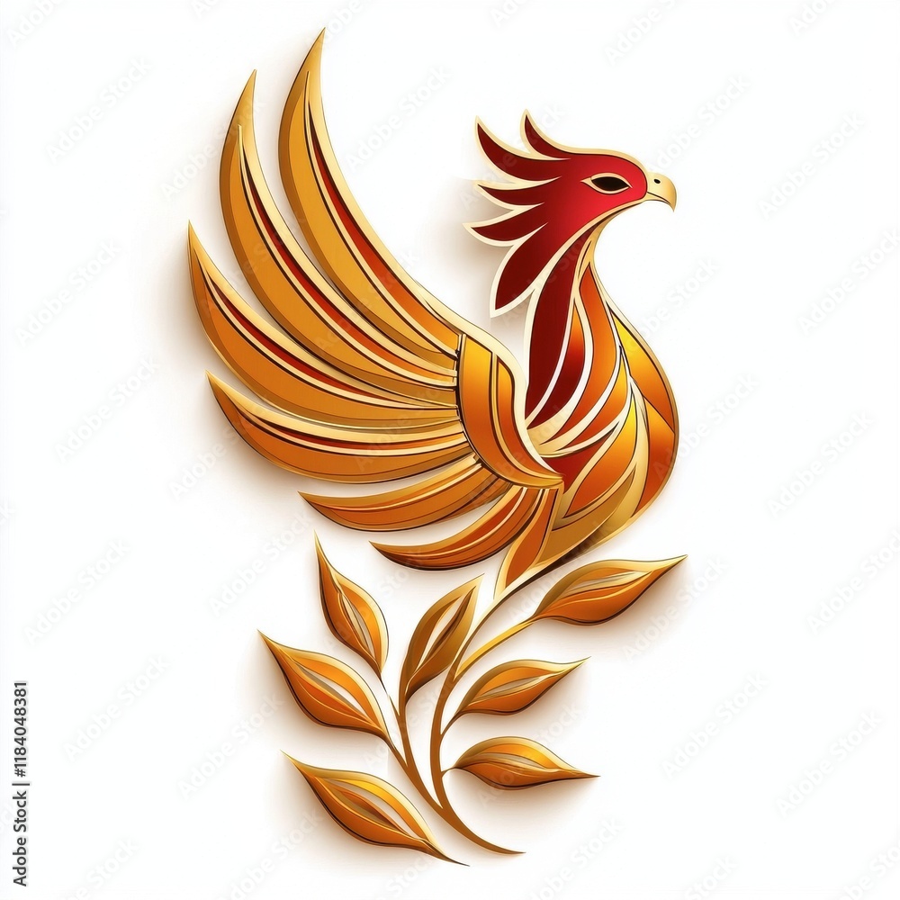 Fototapeta premium Vibrant Phoenix Design with Stylized Feathers and Leaves