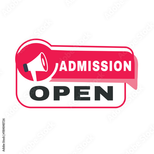 Admission open banner element or badge icon template red. Vector symbol design modern type.