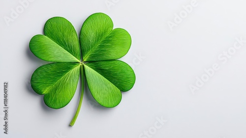 A photostock of a vibrant green four-leaf clover isolated on a clean white background, symbolizing luck and positivity. High Quality