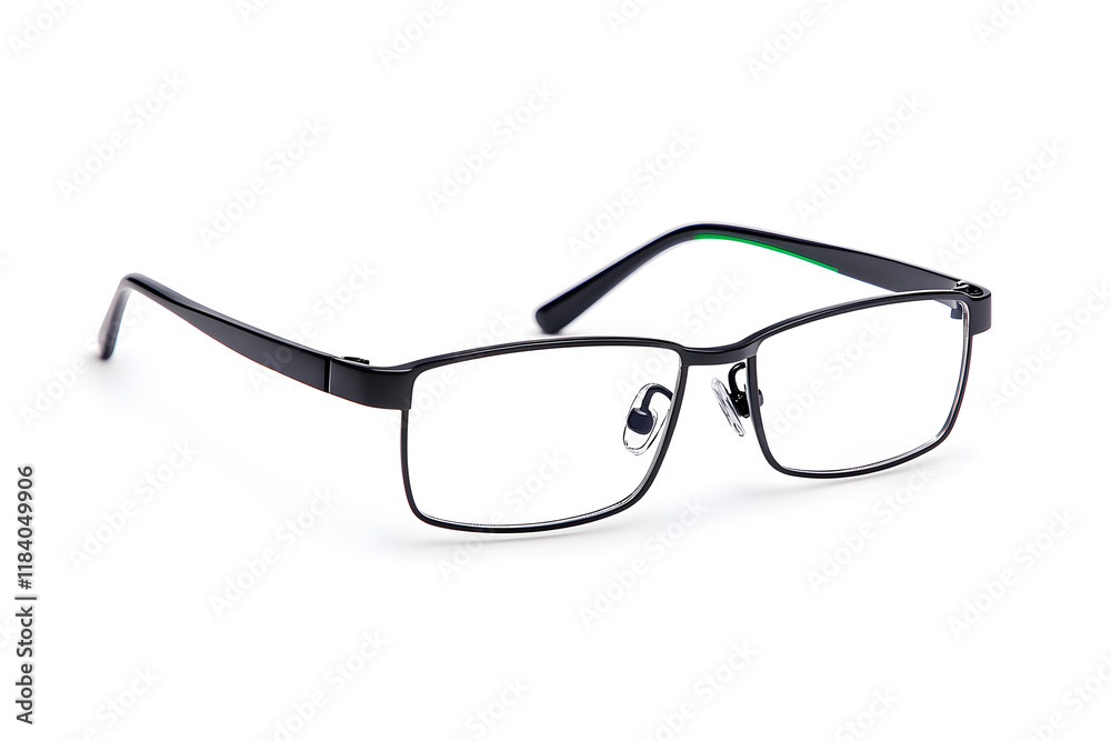 A pair of classic, black-rimmed eyeglasses isolated on white background A pair of classic, black-rimmed eyeglasses isolated on white background