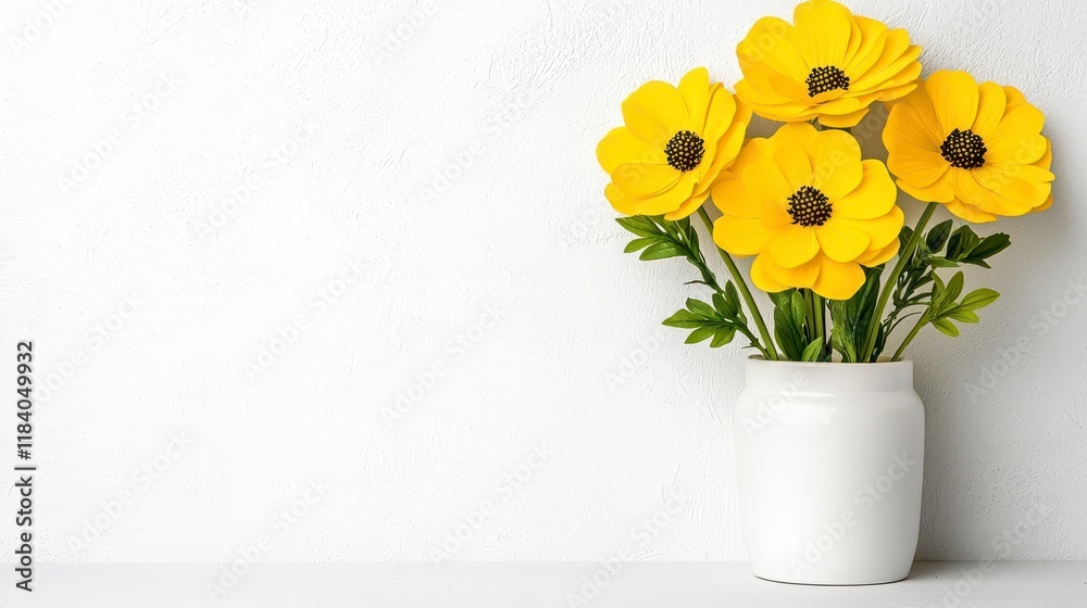 A photostock of an elegant yellow floral border with bright green stems, arranged neatly against a plain white background, perfect for seasonal themes. High Quality A photostock of an elegant yellow floral border with bright green stems, arranged neatly against a plain white background, perfect for seasonal themes. High Quality