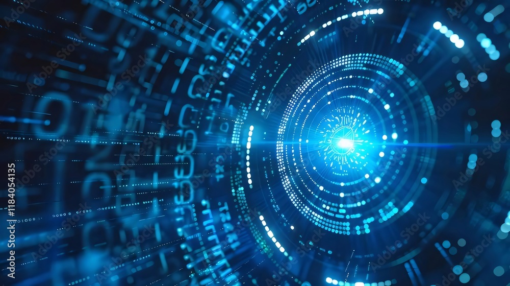 Digital data vortex, futuristic tech background.