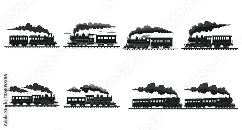 Wallpaper Mural Train icon vector black silhouettes, Set of train silhouettes vector, Set of various train silhouettes icons, Cargo and passenger train silhouettes collection, Train transportation silhouettes vector Torontodigital.ca