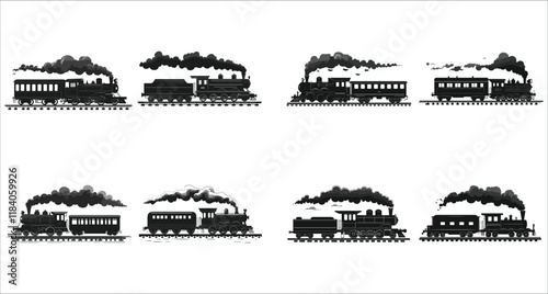 Wallpaper Mural Train icon vector black silhouettes, Set of train silhouettes vector, Set of various train silhouettes icons, Cargo and passenger train silhouettes collection, Train transportation silhouettes vector Torontodigital.ca