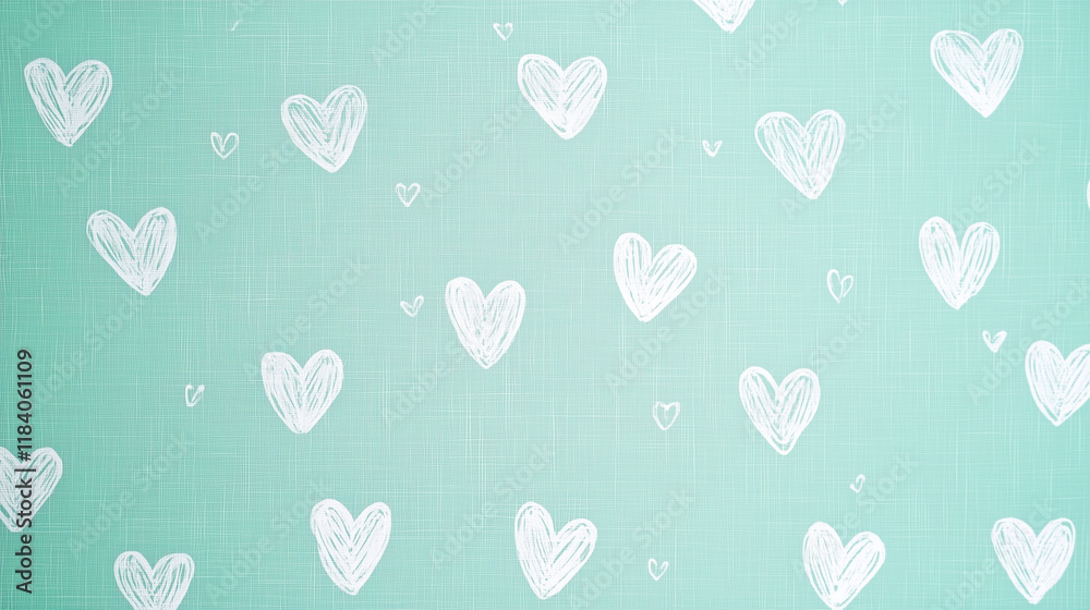 valentines day soft mint green background with tiny scattered doodle white hearts pattern valentines day soft mint green background with tiny scattered doodle white hearts pattern
