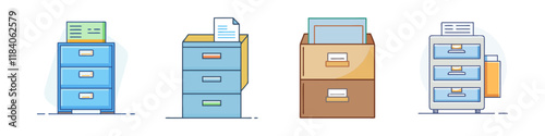 filing cabinet vector icon, office vector illustration - simple illustration of filing cabinet perfect for logos, and office-themed designs.