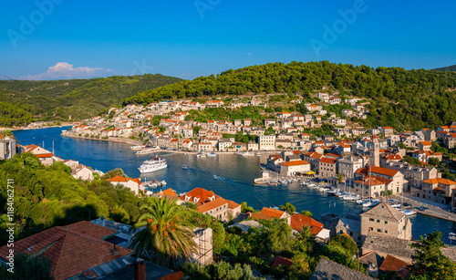 Wallpaper Mural The Pučišća fjord on Croatian vacation island of Brač is a popular tourist destination. Panorama of the idyllic seaside resort on the Adriatic Sea in Dalmatia with harbour, town center and scenery. Torontodigital.ca