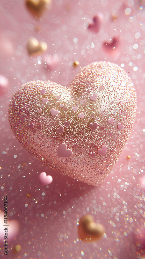 Fototapeta premium Soft Pink Valentine’s Day Wallpaper with Golden Heart and Sparkles