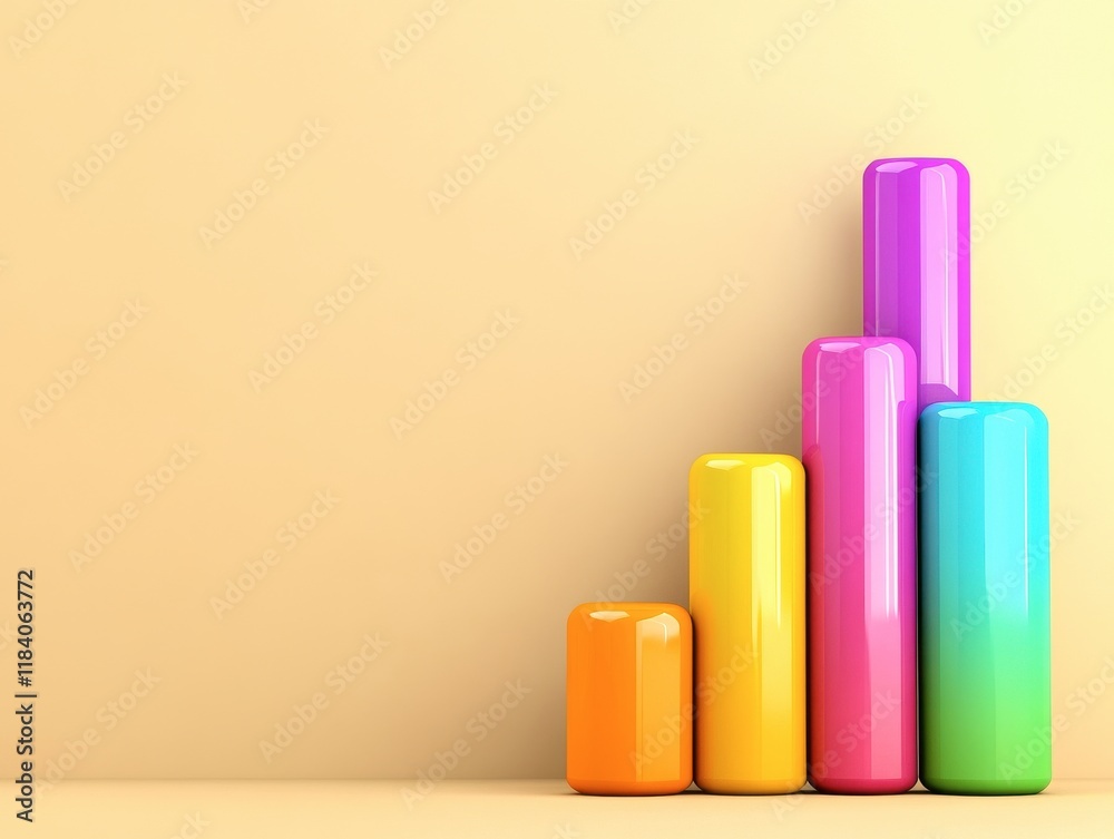 Colorful 3D Bar Graph Representation on Soft Yellow Background