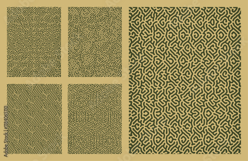 set of yellow organic turing abstract lines pattern background. pack collection design