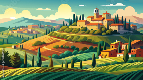 Tuscany landscape with the town of Pienza, Val d'Orcia, Italy