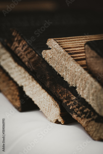 natural texture of burnt wood in design, background, texture for computer games, free space for text, screen saver, wallpapers, vertical photo